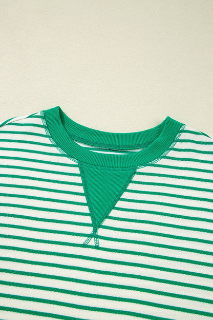 Bright Green Striped Exposed Seam Pullover Top