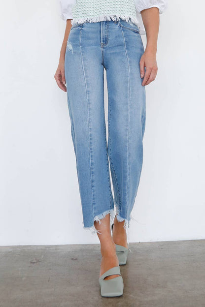Uneven Raw Hem Crop Flare Jeans