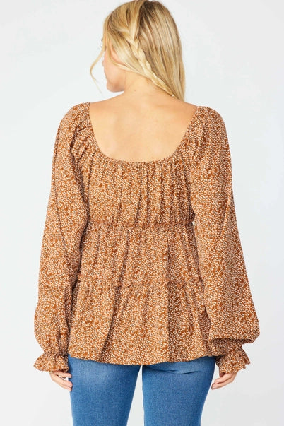 Babydoll Tiered Blouse Brown