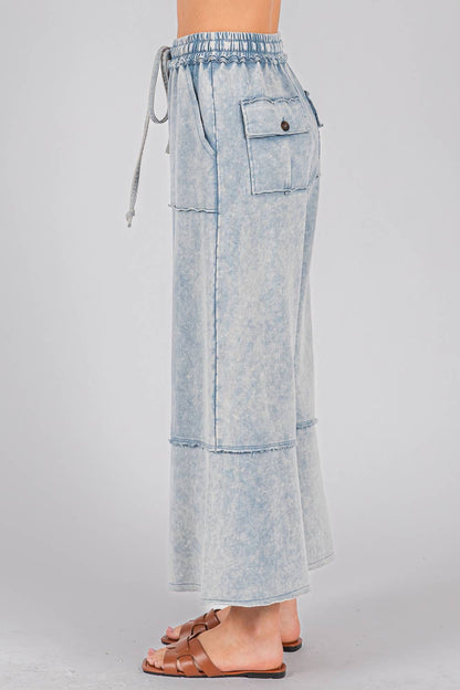 MINERAL WASHED TERRY KNIT PANTS DENIM