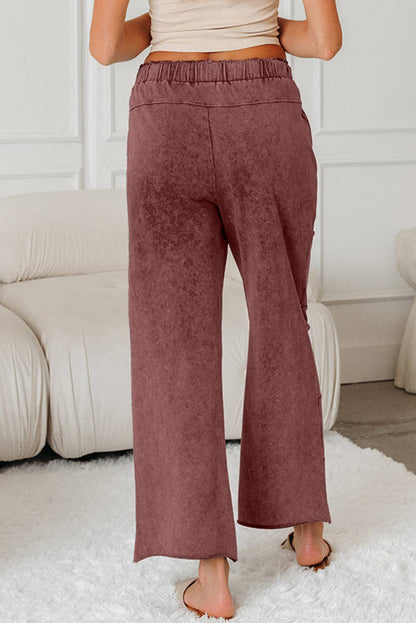 Mineral Wash Lace-up High Waist Raw Hem Patched Pocket Pants