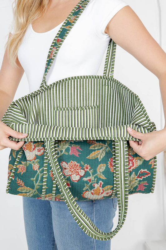 Quilted Tote Bag Teal