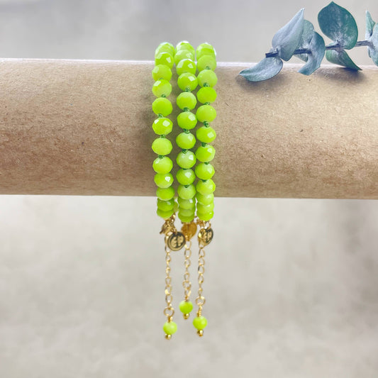 Barb// Green Neon Crystal Beaded Handknotted Bracelet