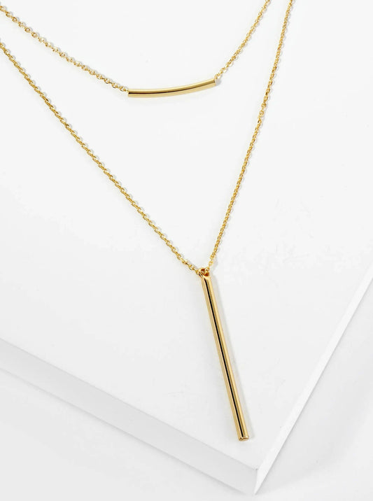 18K Gold Dipped Polished Vertical Bar Layered Necklace