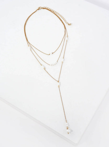 Multi Layer Y Shaped Necklace With Pearls