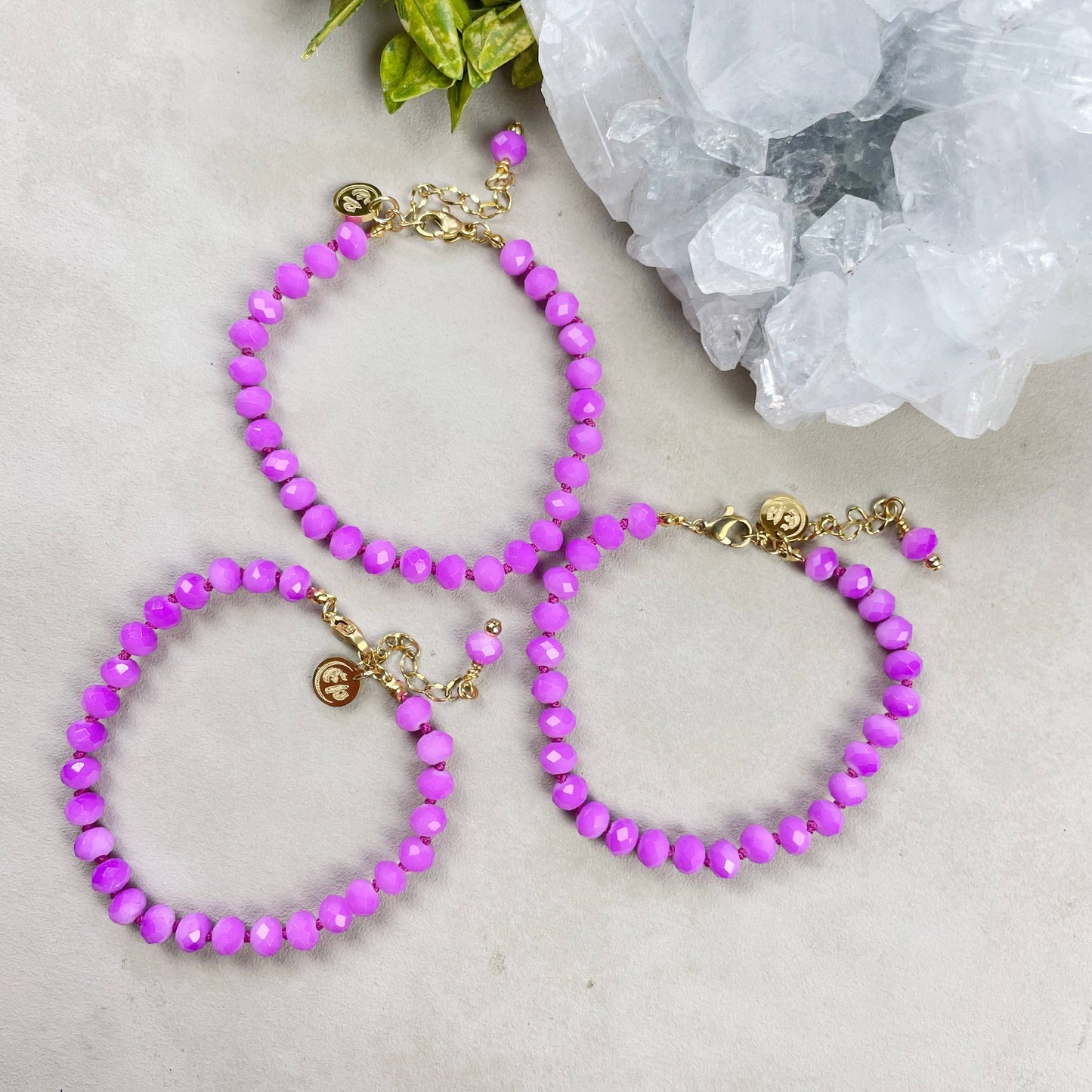Barb// Purple Neon Crystal Beaded Handknotted Bracelet