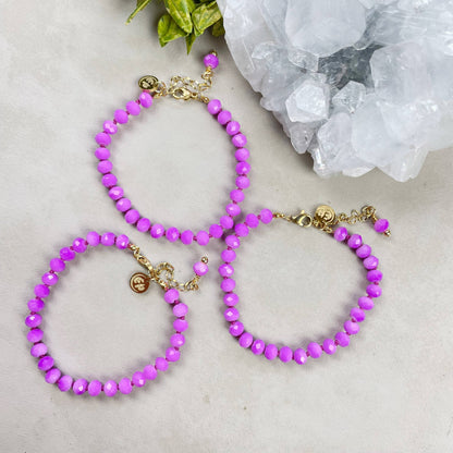 Barb// Purple Neon Crystal Beaded Handknotted Bracelet