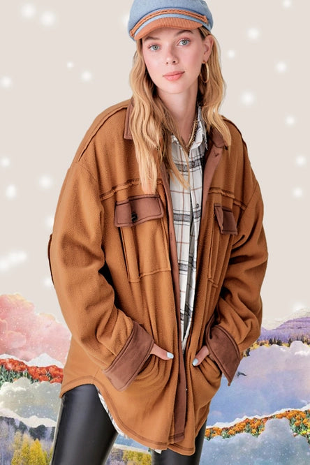Soft Brushed Button Down Long Sleeve Fleece Shacket