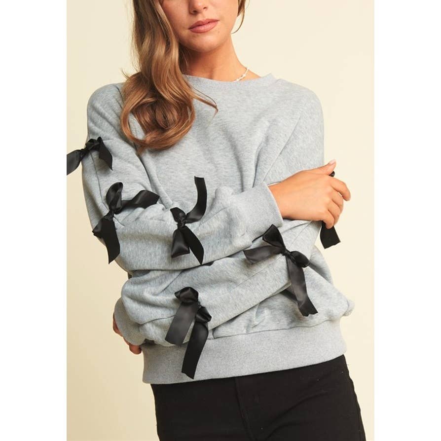 BOW SLEEVE LOOSE FIT PULLOVER TOP
