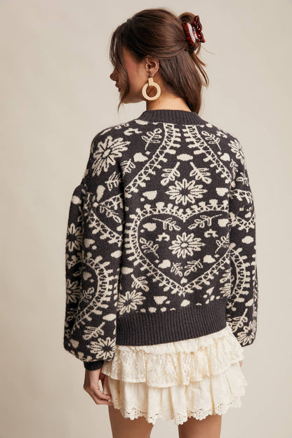 Heart Jacquard Knit Sweater