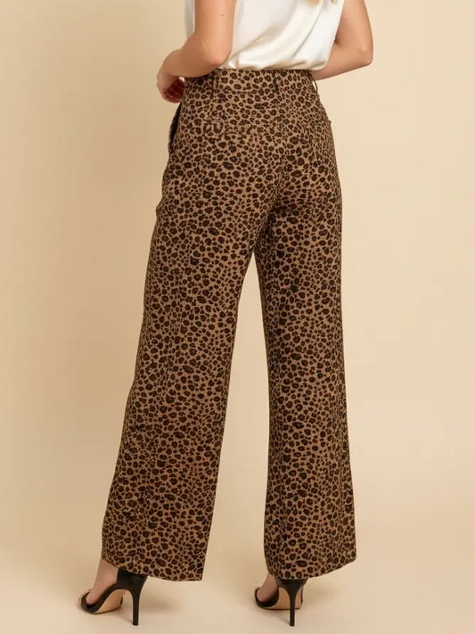 High-Rise Wide-Leg Leopard Print Trousers