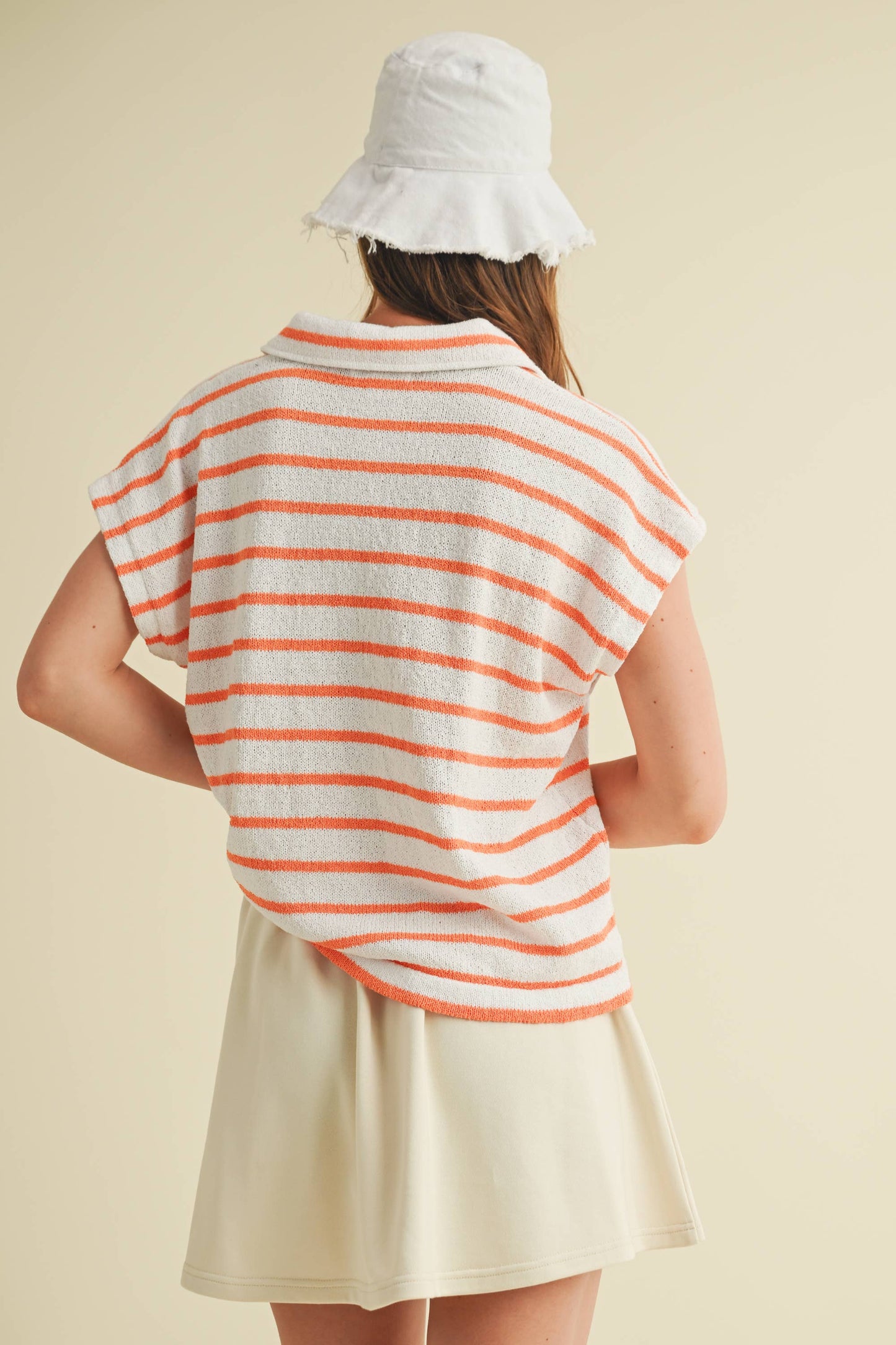 CSW18065 - STRIPED COLLARED V NECK TOP