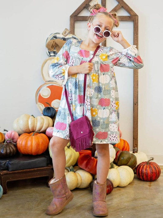 Patterned Pumpkins Twirl Dress: Fall Dresses