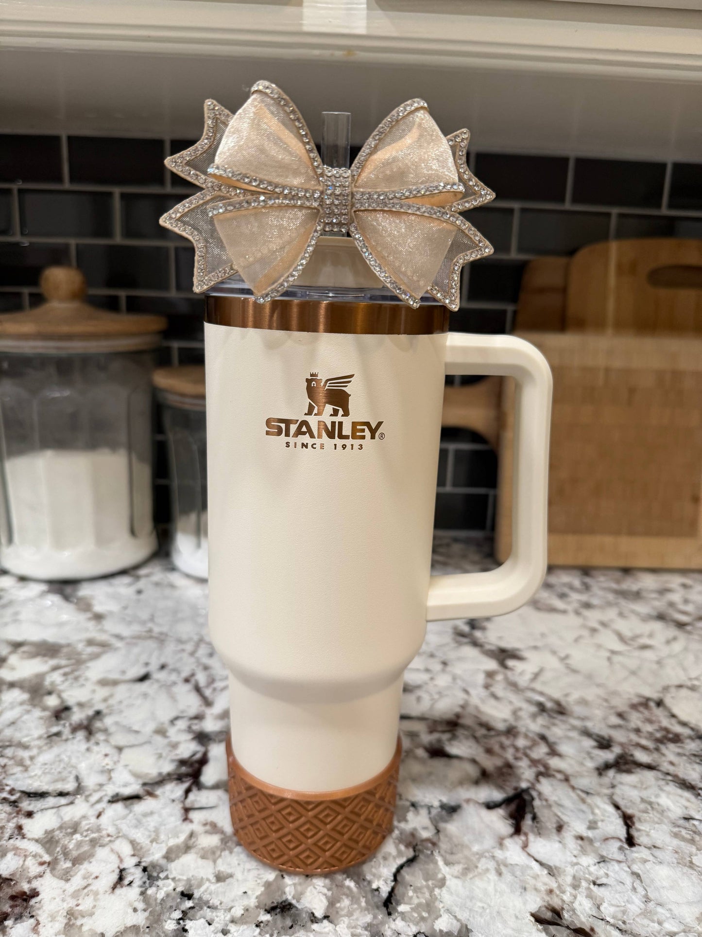 Nude Sheer Bling - Boujee Tumbler Bow