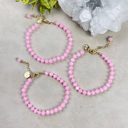 Barb// Pink Neon Crystal Beaded Handknotted Bracelet