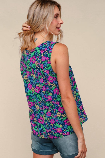 Floral Woven Blouse W/ Front Bow Tied Detail