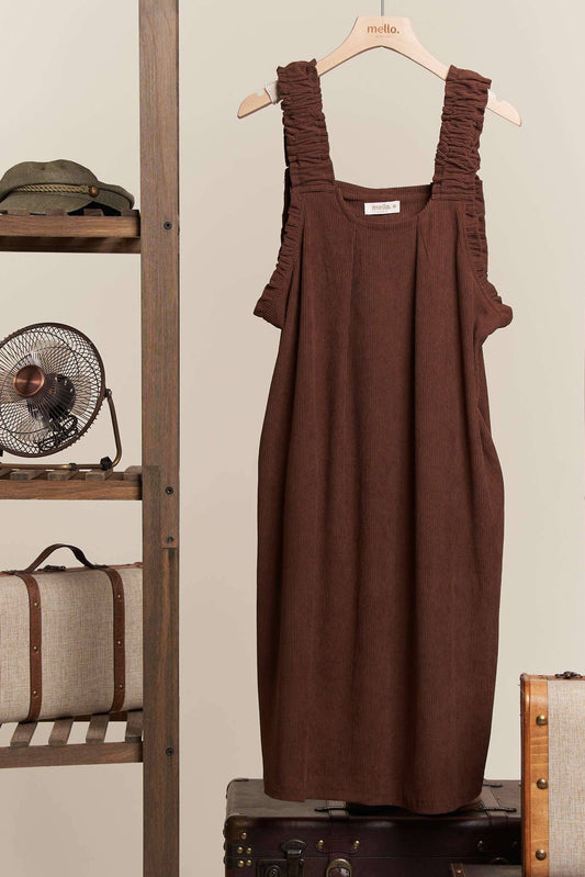 Corduroy Elasti Sleeve Loose Fit A Line Dress