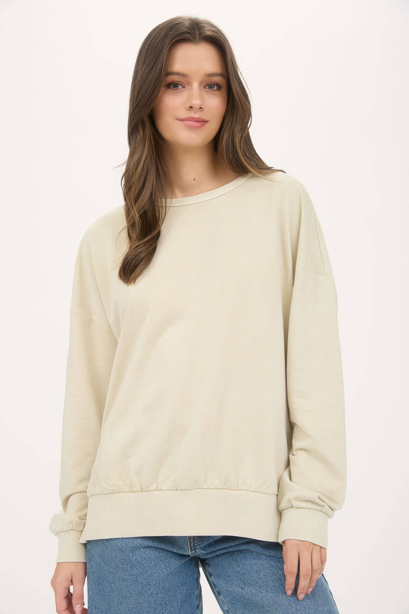 WASHED SIDE SPLIT LONG SLEEVE KNIT TOP