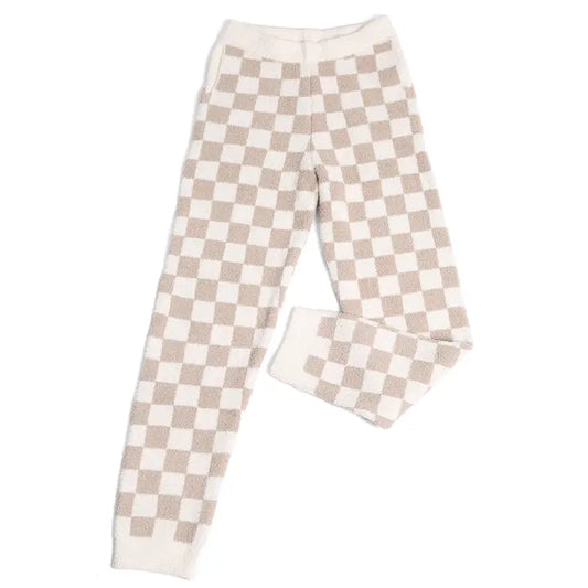 Checkered Lounge Terry Sweatpants: Beige