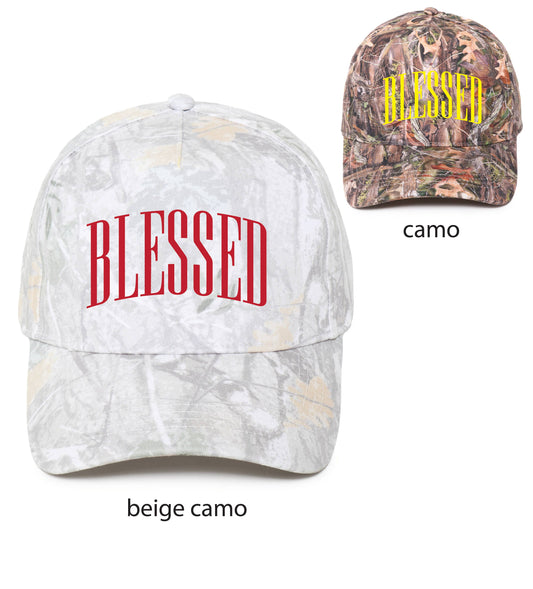 Americana BLESSED embroidery Camo Print 5 Panel Caps