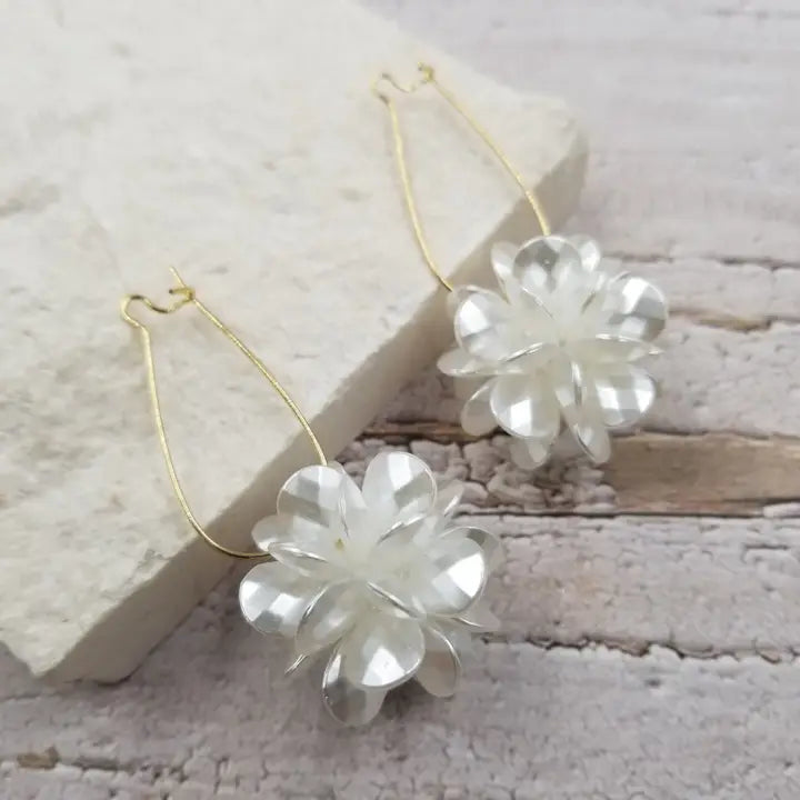 White Petal Burst Earrings