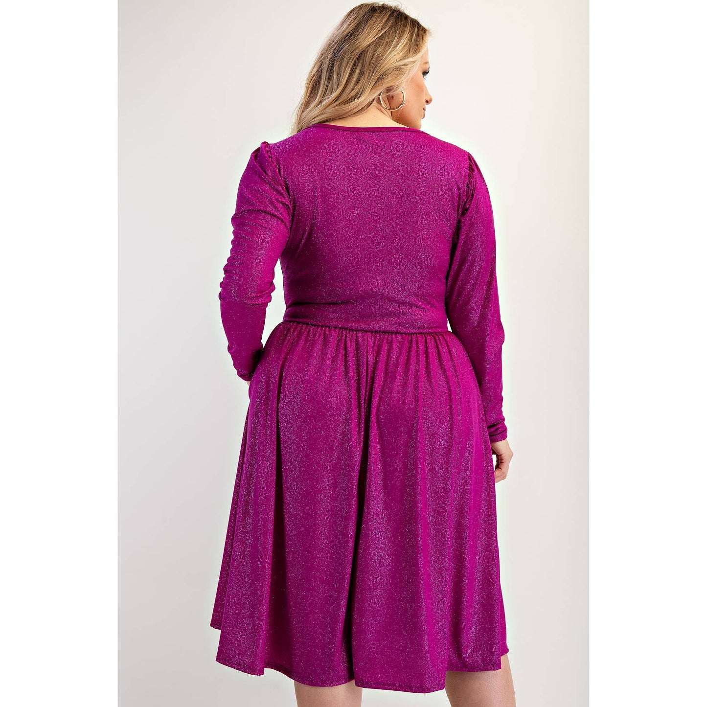 PLUS SIZE GLITTER KNIT FLARE DRESS WITH BOW DETAILS