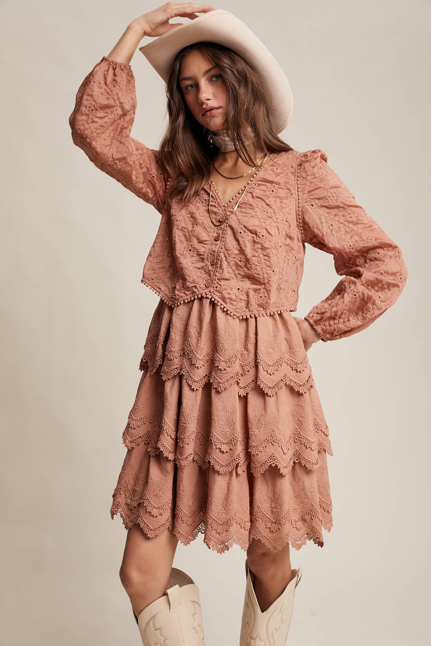 Tiered Scallop Embroidered Mini Dress