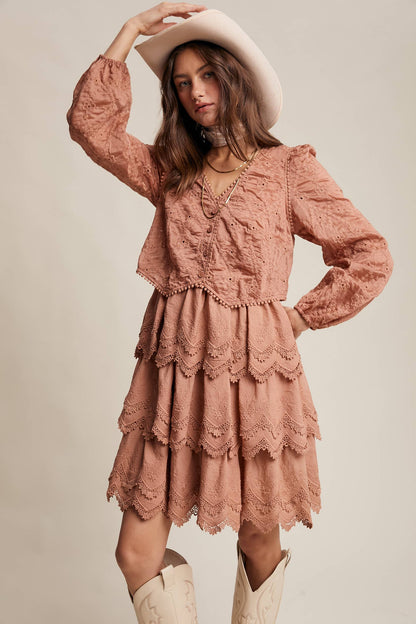 Tiered Scallop Embroidered Mini Dress