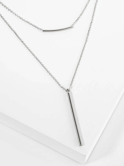 18K Gold Dipped Polished Vertical Bar Layered Necklace