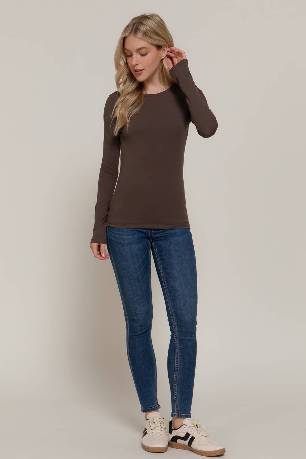 Long Sleeve Crew Neck Cotton Spandex Jersey Top