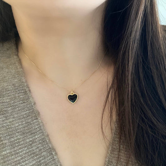 Black heart 18K gold plated gold-filled dainty necklace