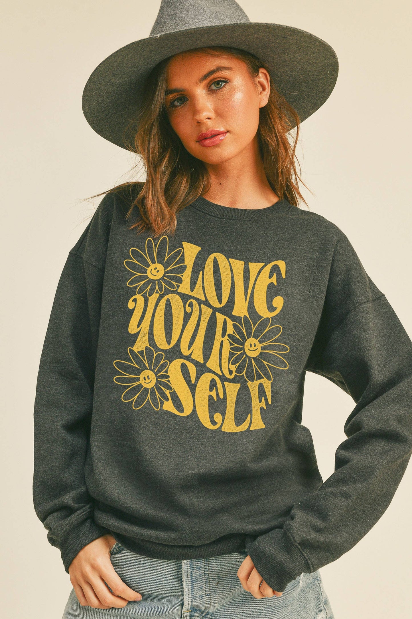 Love Yourself Happy  Graphic Sweatshirt