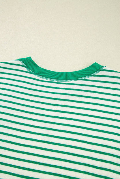Bright Green Striped Exposed Seam Pullover Top