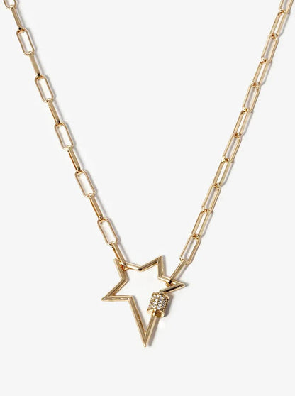White Gold Dipped CZ Pave Star Pendant Chain Necklace
