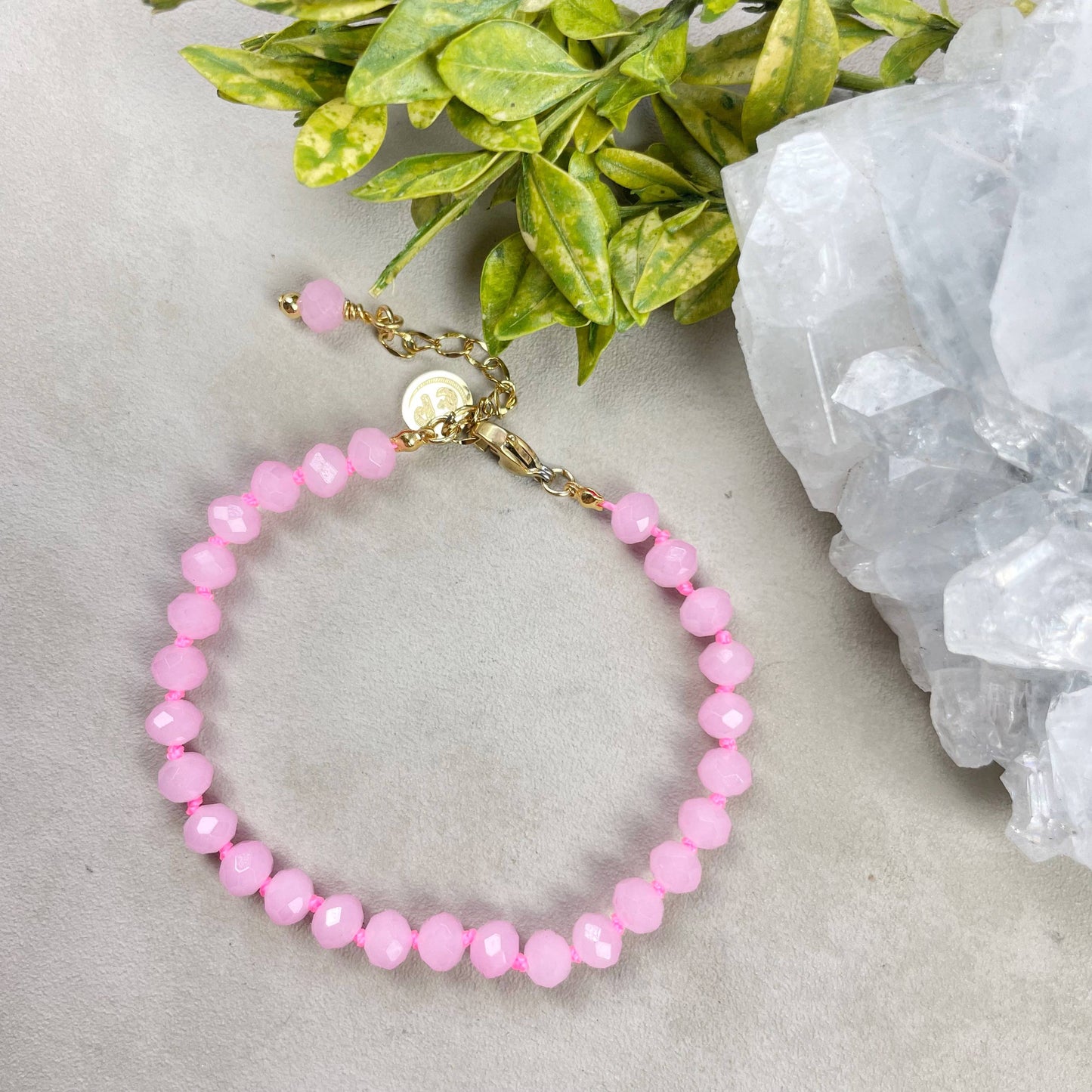 Barb// Pink Neon Crystal Beaded Handknotted Bracelet
