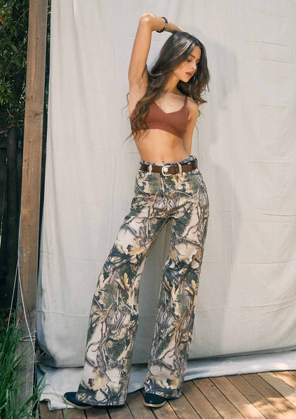 High-Rise Camo Print Wide Leg Jeans