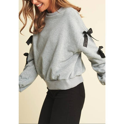 BOW SLEEVE LOOSE FIT PULLOVER TOP