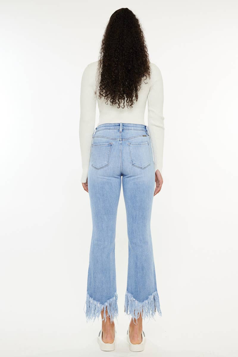 HIGH RISE CROP BOOTCUT DENIM PANTS Fray Hem