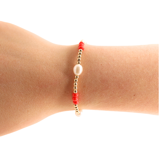 Bright Red Pearl Poppi Bracelet