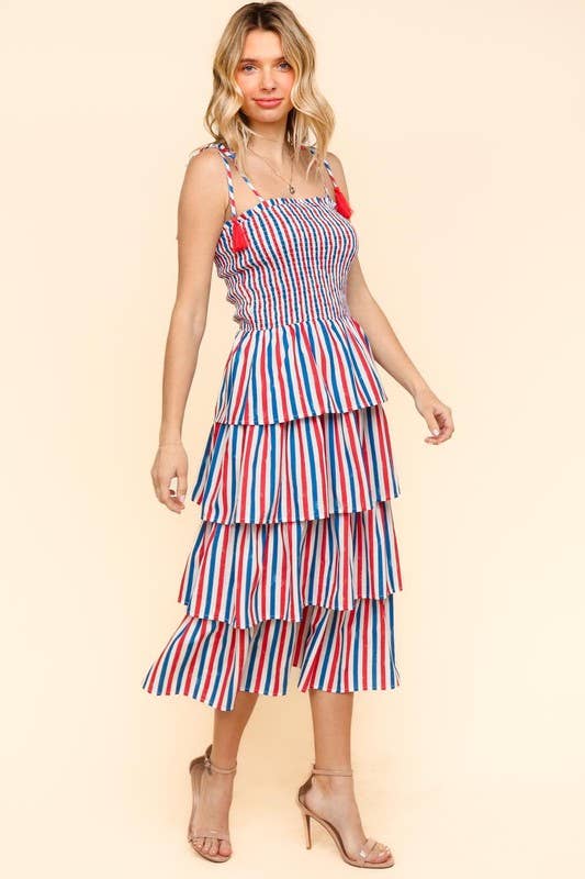 Midi Multicolor Stripe Print Dress