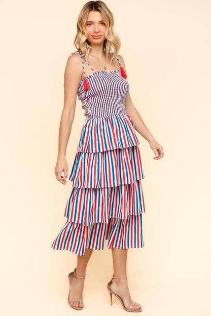 Midi Multicolor Stripe Print Dress