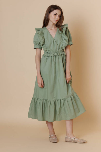 Romantic Ruffled Cottom Poplin Midi Dress