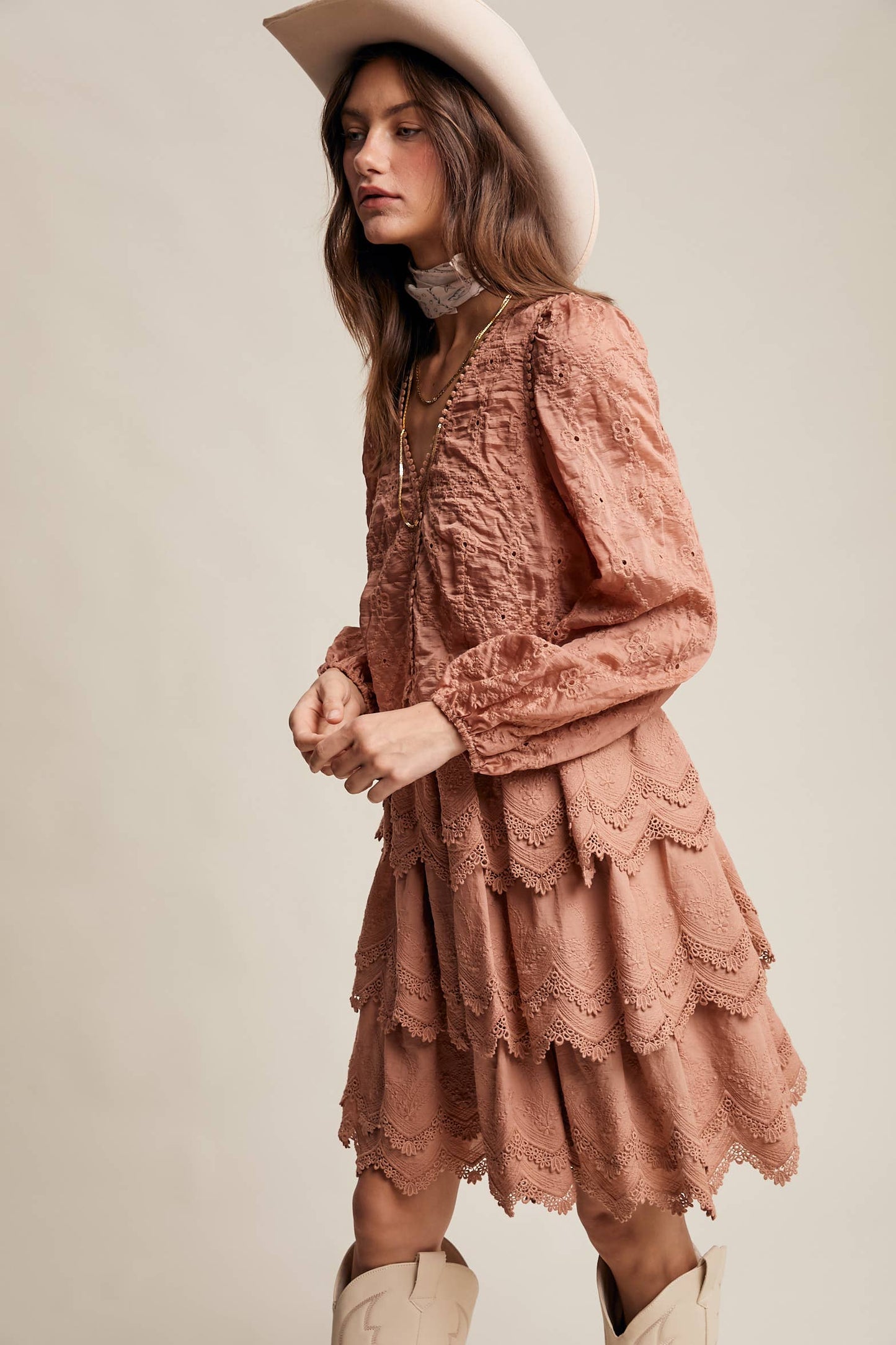 Tiered Scallop Embroidered Mini Dress
