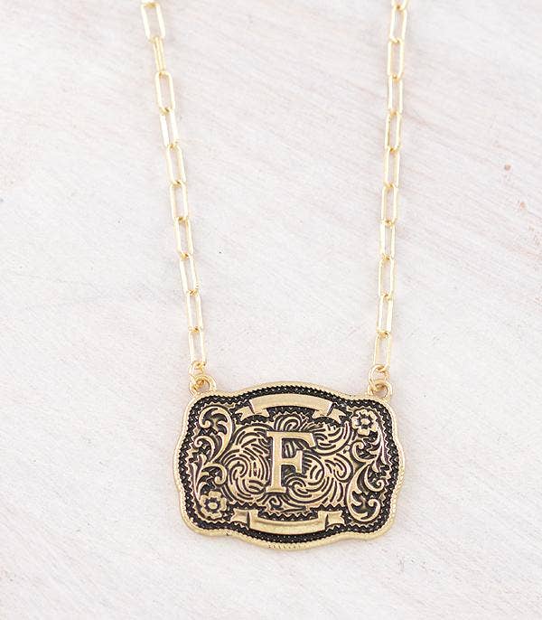 Initial Buckle Pendant Necklace F
