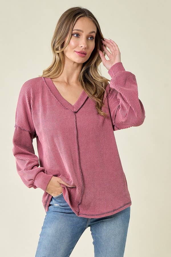 Ribbed V neck top