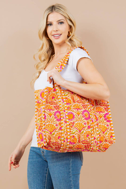Quilted Tote Bag Orange