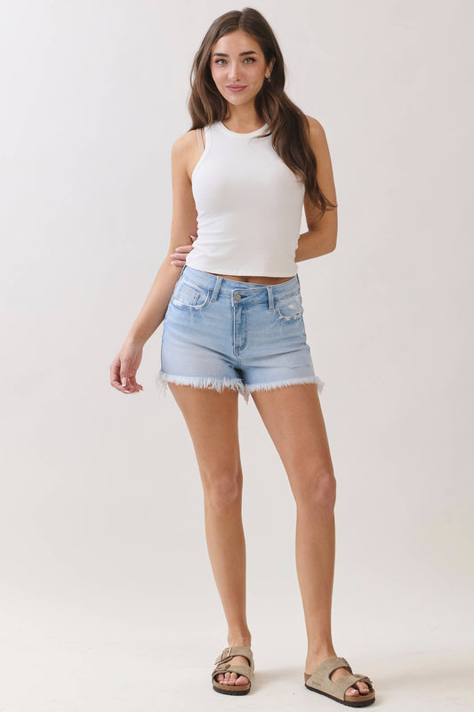 High Rise Light Blue Crisscross Shorts