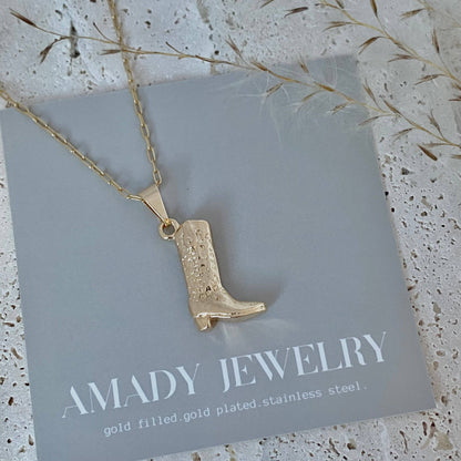 Cowboy Boot Cowgirl  charm pendant necklace 18k gold filled 