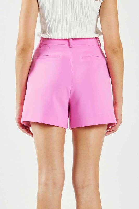 Pink Pintucked Shorts
