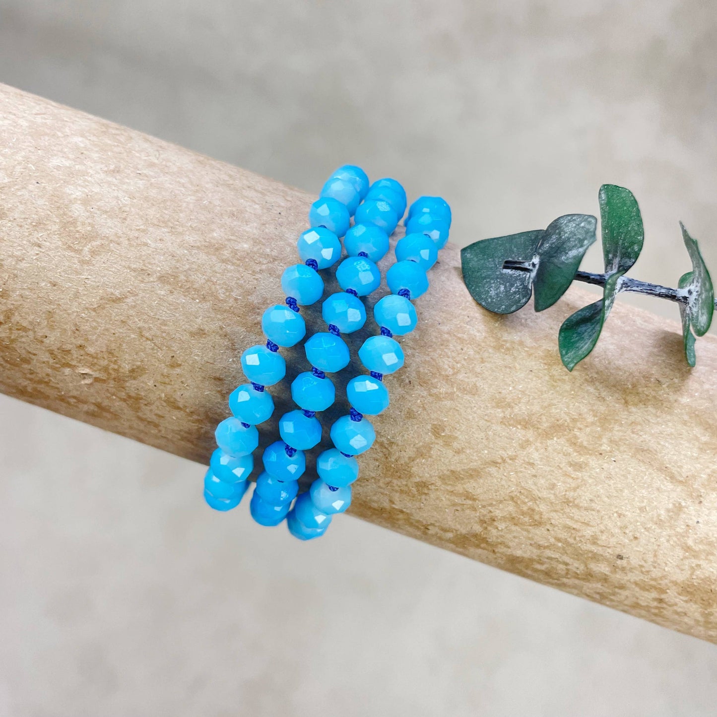 Barb// Blue Neon Crystal Beaded Handknotted Bracelet